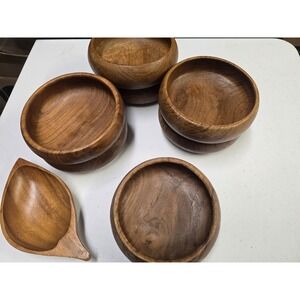 8x Vintage Good Wood Genuine Teak Salad Bowls Wooden MCM Thailand
